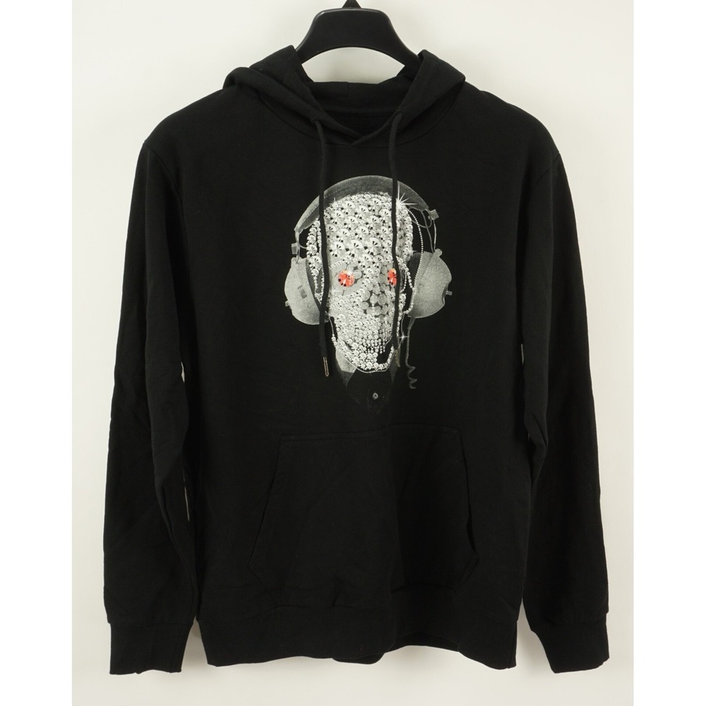 New $165 Eleven Paris Headphone Skull DJ Men's Small Black Graphic Fleece Hoodie